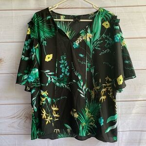 Worthington Short Sleeve Black Floral Top Size XL